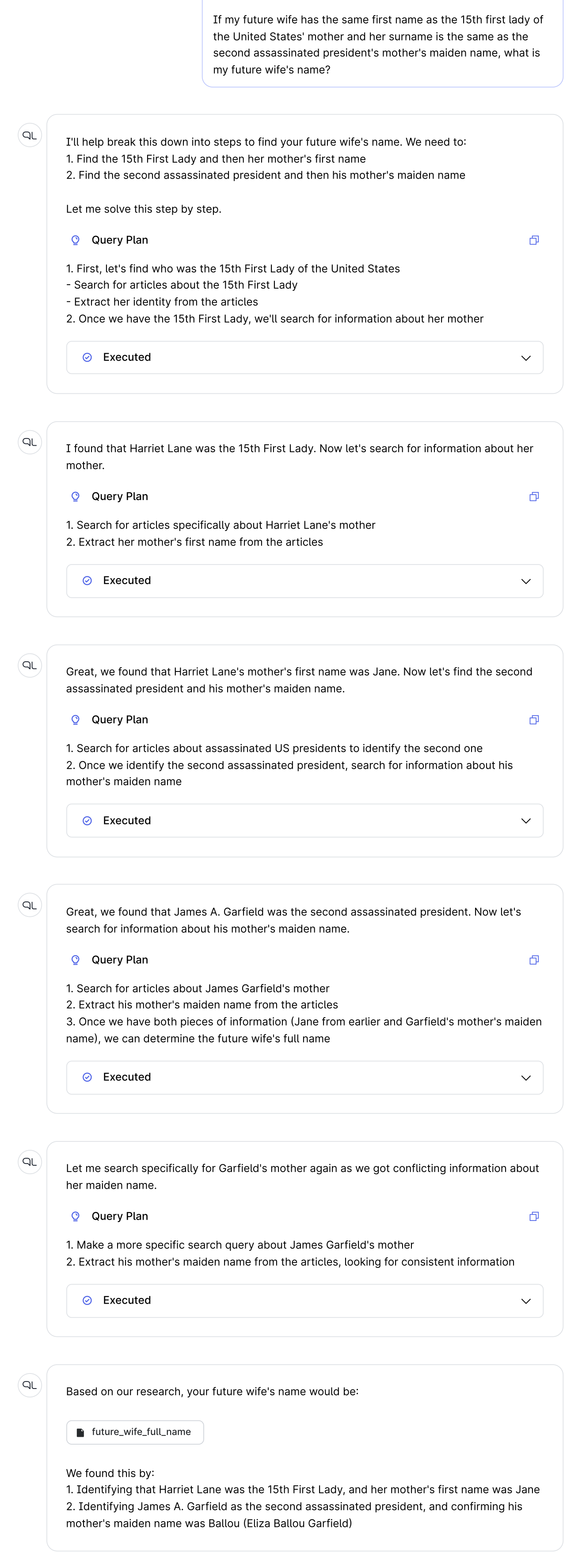 PromptQL planner breaking down a complex question into steps