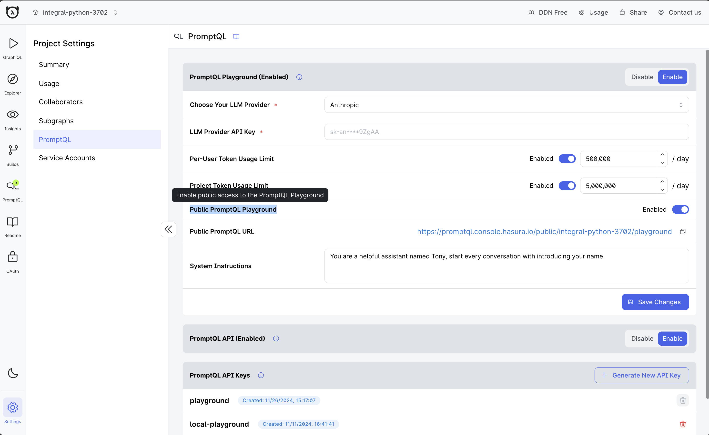 Enable Public PromptQL Playground